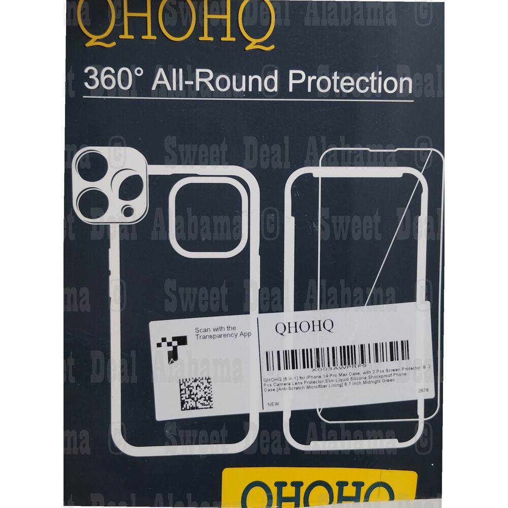 Cellphone Case w/ 2 Screen Protectors For iPhone 14 Pro Max, Midnight Green